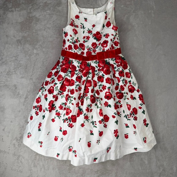 Janie and Jack Other - Janie and Jack Girls Red Rose Floral Dress Velvet Bow White Holiday Party Size 4